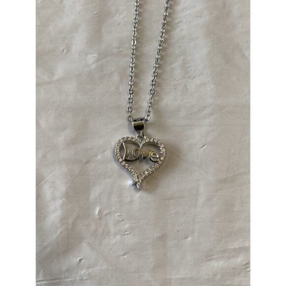 Love Heart Necklace Sliver Tone with Rhinestones - Picture 4 of 8